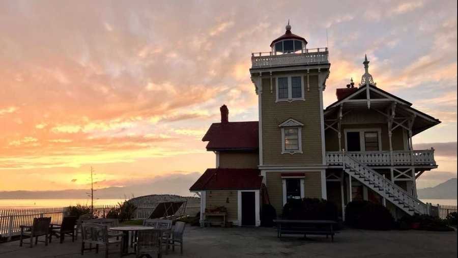 the lighthouse station at sunset.