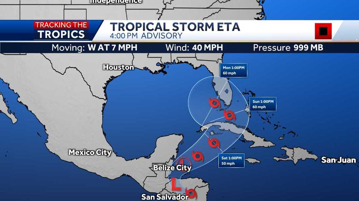 Tropical Storm Eta cone shifts west, South Florida still in cone