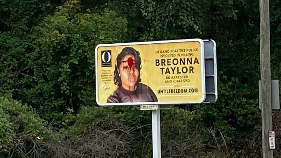 Breonna Taylor billboard in Louisville splattered with red paint