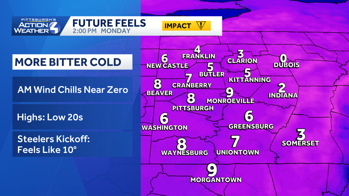 Impact Day: Bitter cold temperatures in Western Pa., single-digit wind chills for Steelers game