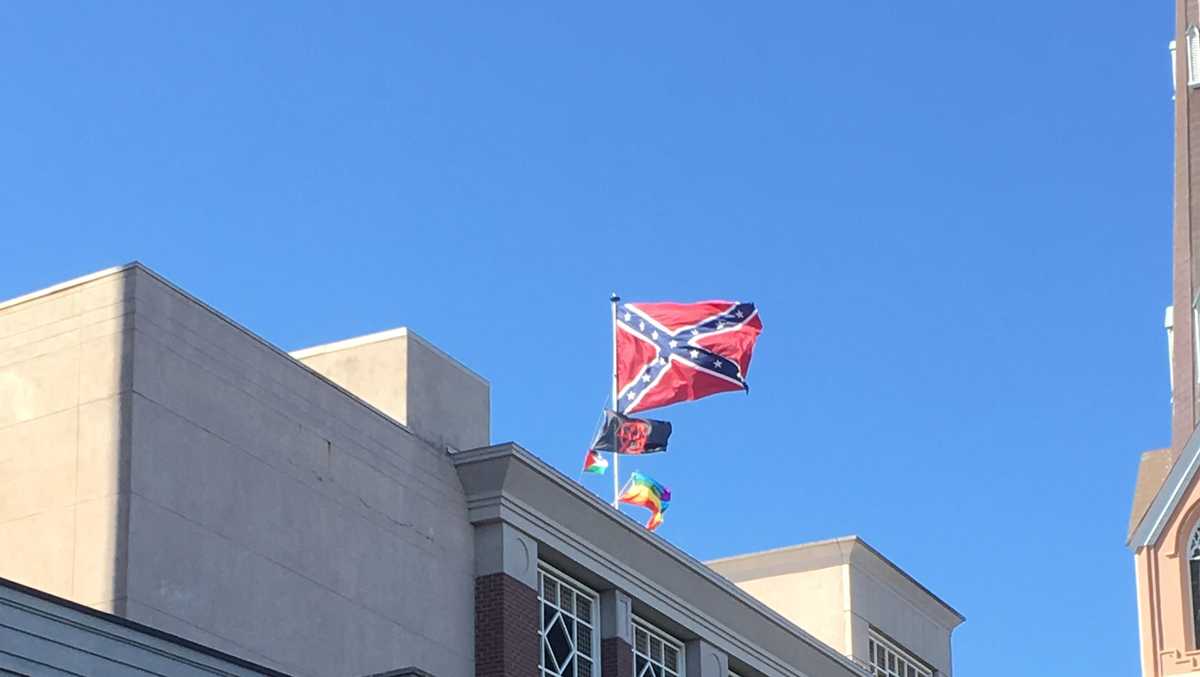 Confederate flags flown in downtown Charleston in protest of speaker