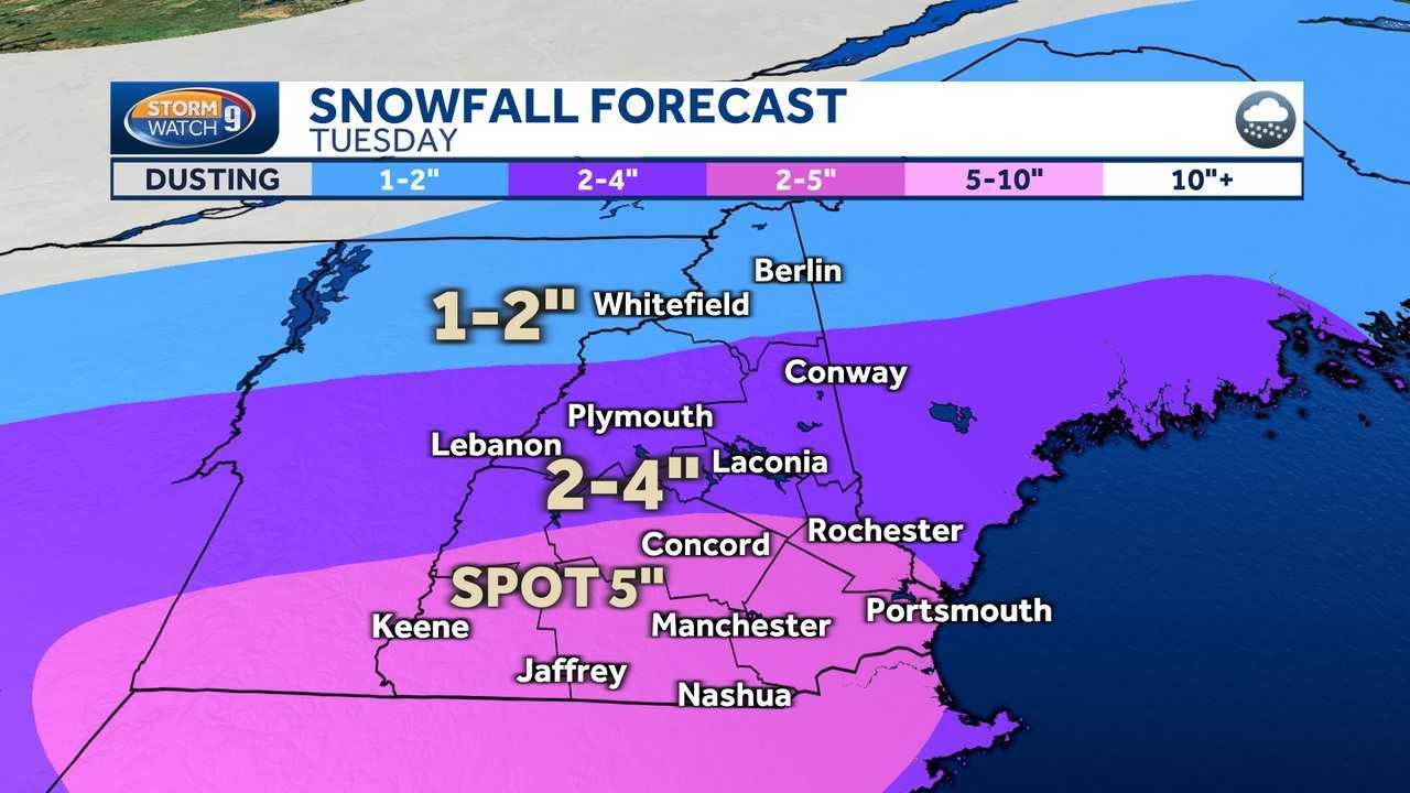 NH snow forecast: A few inches for Tuesday