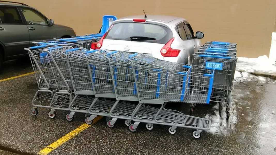 Photo of Maine car surrounded by carts goes viral
