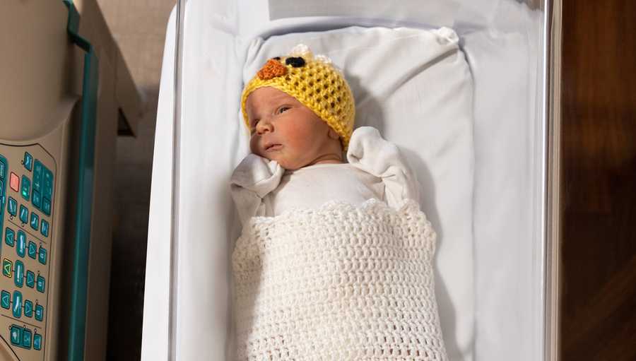 Newborns wear handcrocheted chick outfits for spring at UPMC Magee