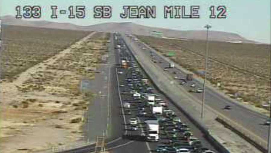 rtc cameras show traffic backing up by jean, nev., on i-15 on nov. 27, 2022.