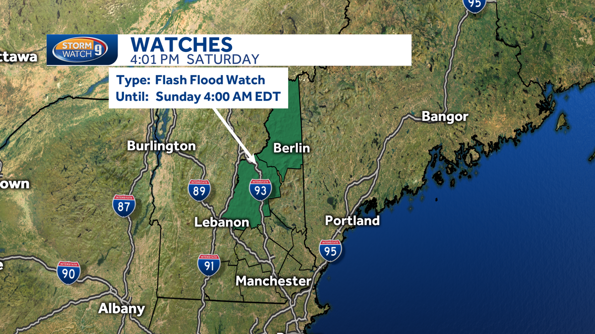 Flash flood watch issued for parts of New Hampshire