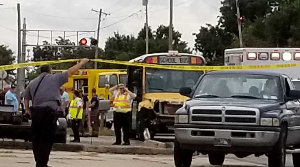 School bus carrying students involved in collision with train in Woodward
