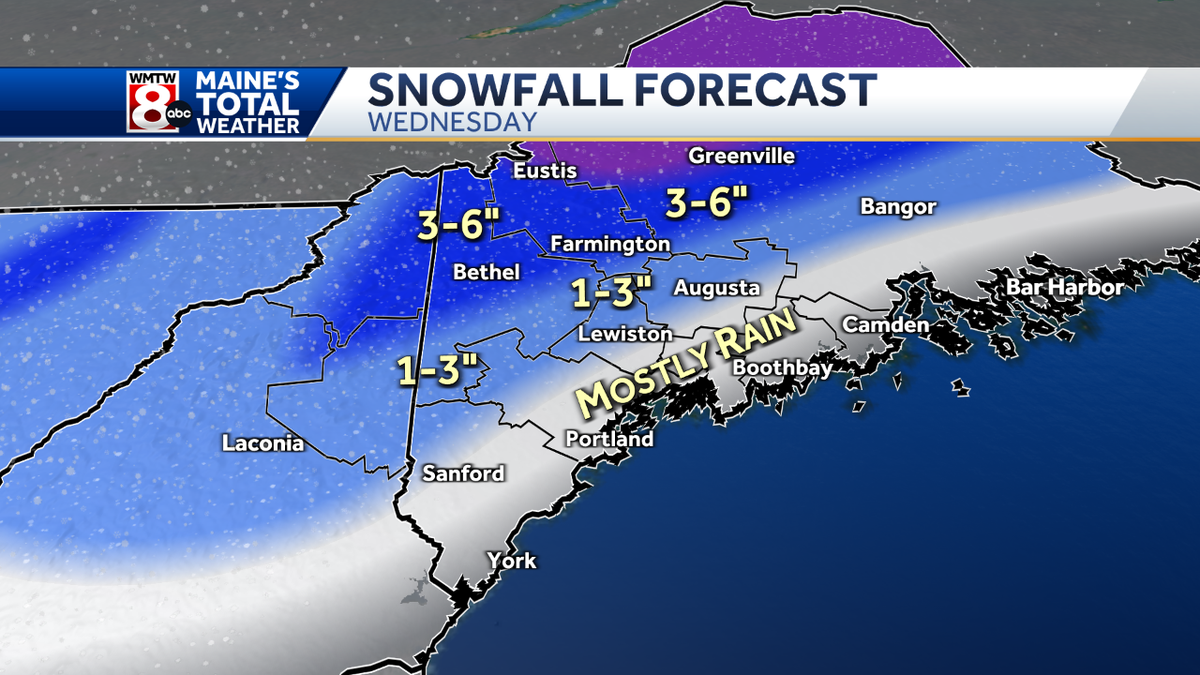 Maine Winter Advisory: More rain, less snow on Wednesday