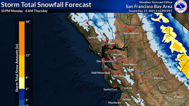 Weather service posts map showing where snow could fall on the Central Coast on Tuesday - Vimarsana News