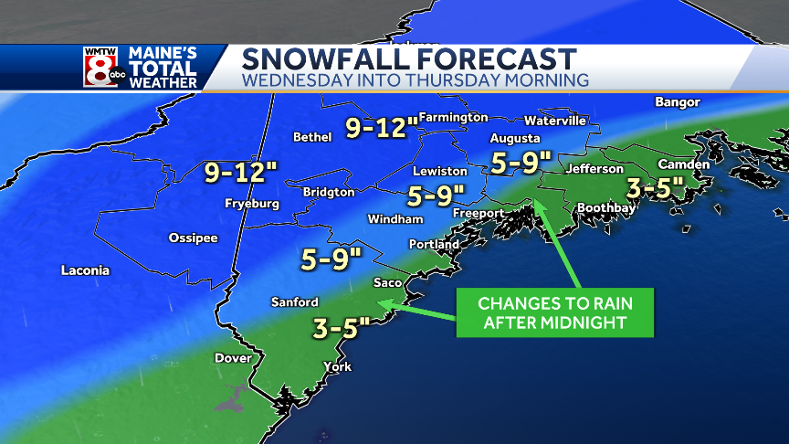 More Snow Arrives In Maine Wednesday Ending With Rain For Some   2023 Winter Snow Map With Rain 1674605370 