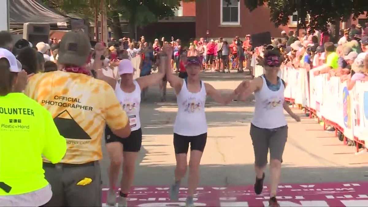 Tri for a Cure finish line feed Maine Cancer Foundation event