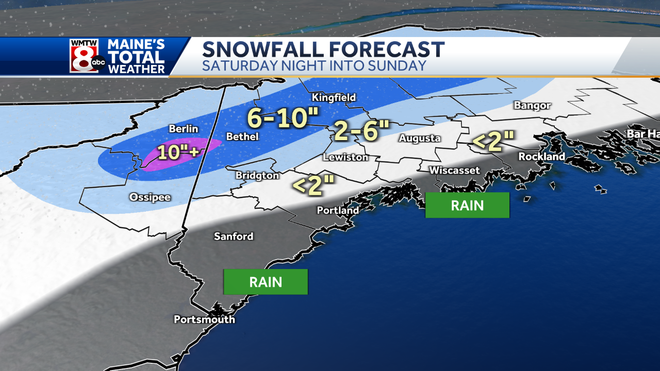 Snowfall is expected on Saturday and Sunday night, 3/8/9.