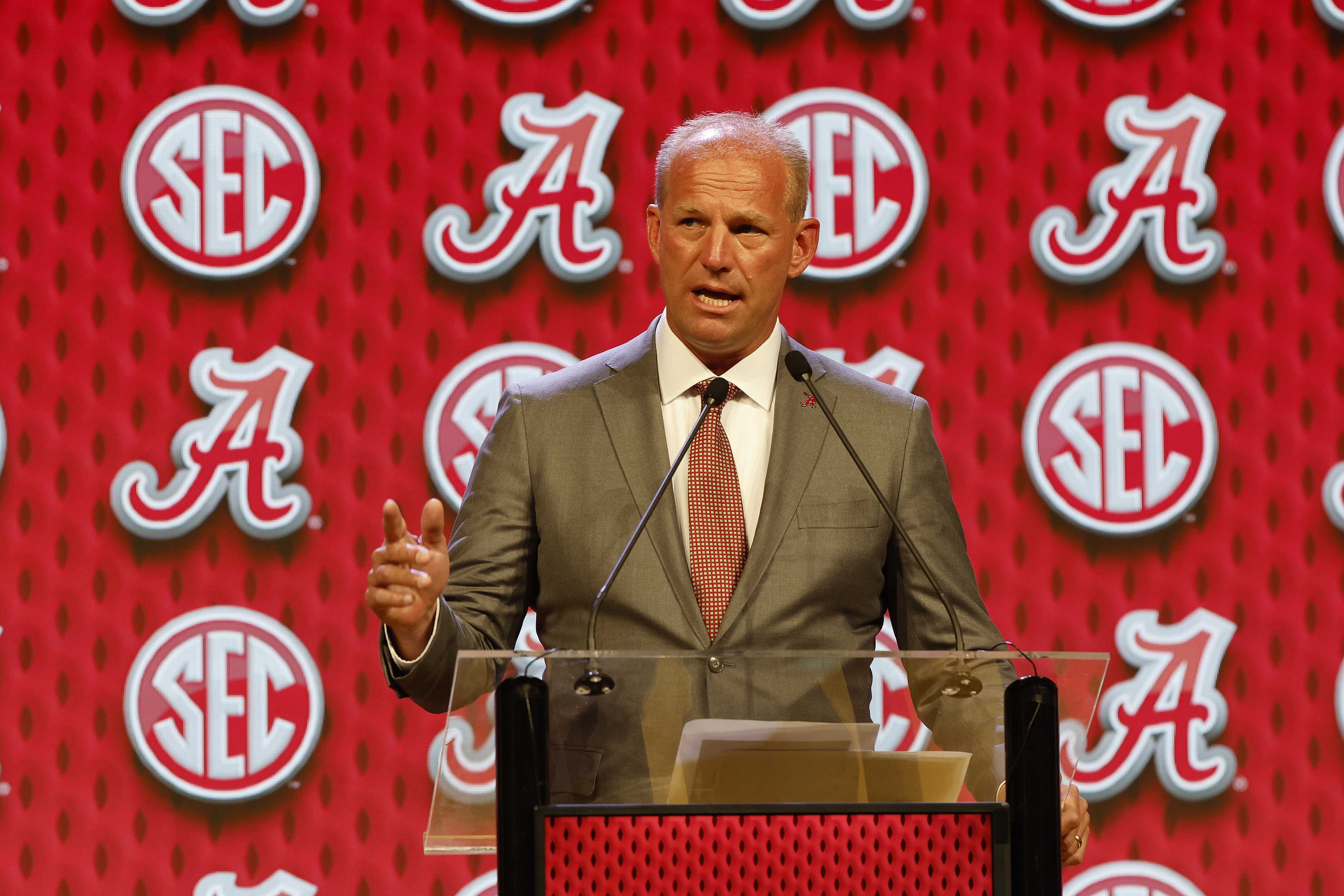 Alabama Coach Kalen DeBoer Speaks At SEC Media Days