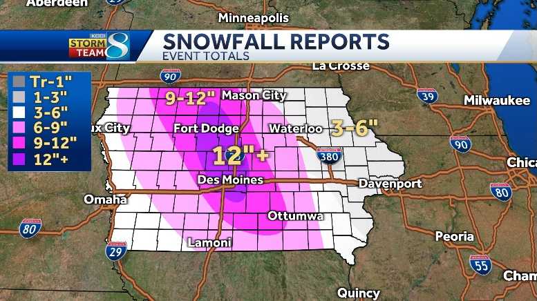 Iowa snow totals for January 15