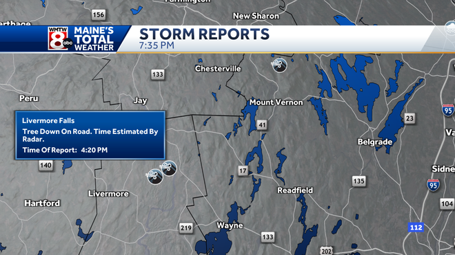 Severe storms rolled across Maine on Sunday