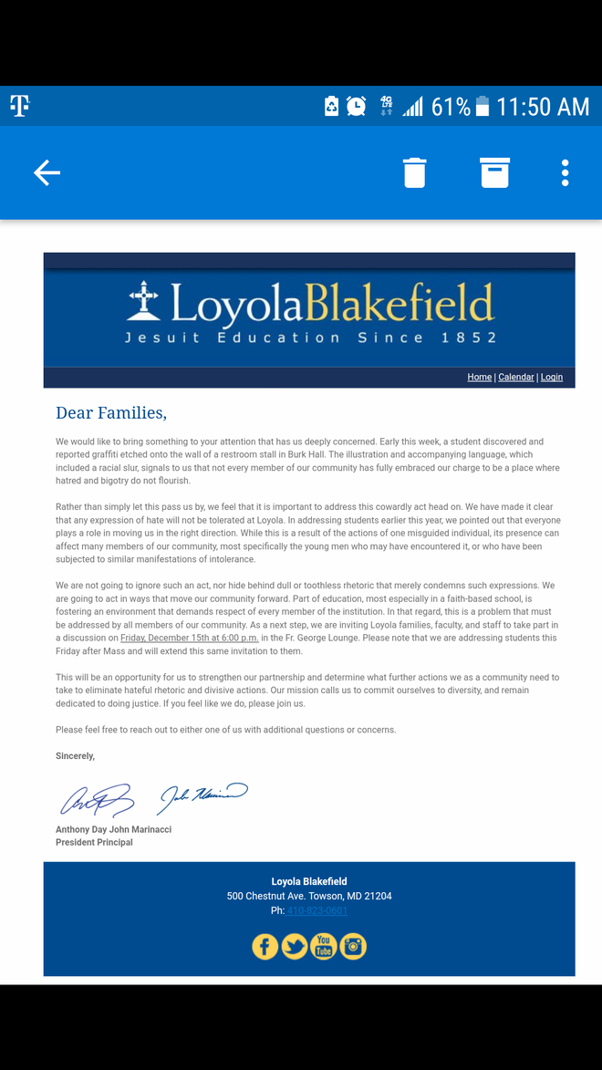 Racist graffiti prompts Towson private school to close Thursday
