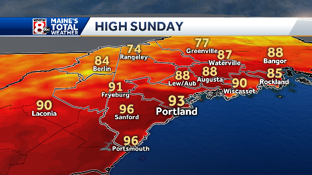 Heat and humidity stick around Sunday, relief on the way Monday