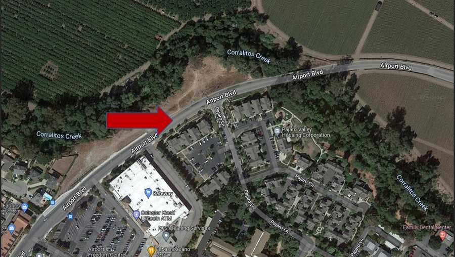 arrow points to a section of airport blvd. in watsonville where a stabbing occurred.