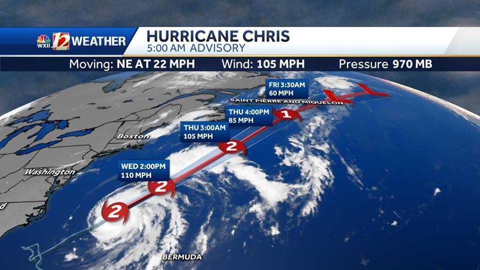 Hurricane Chris strengthens to a Category 2 storm