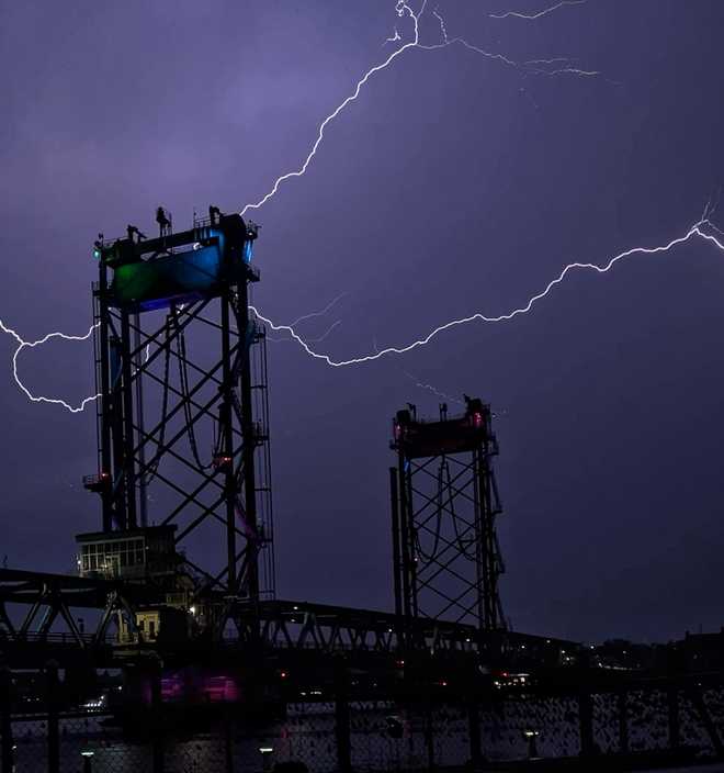 Lightning on Portsmouth Memorial Bridge