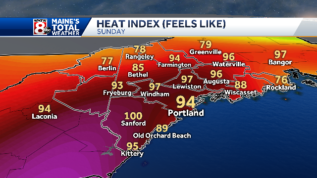 Heat and humidity stick around Sunday, relief on the way Monday