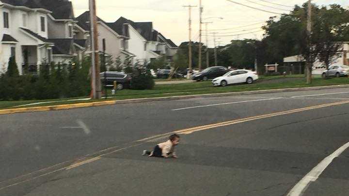 Infant found crawling on road in New Jersey.