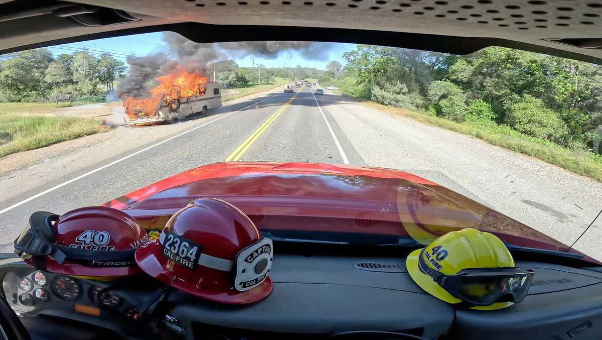 RV catches fire on Highway 20 in Nevada County