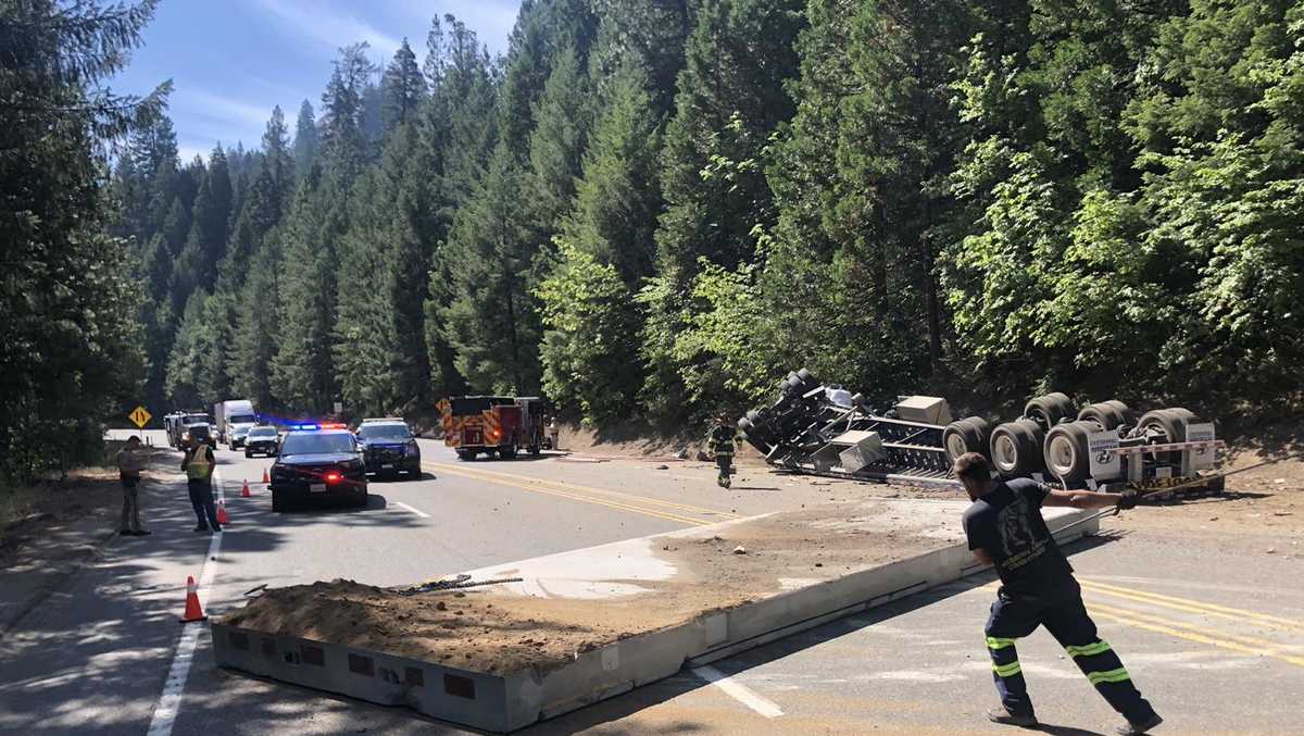 Big rig overturns on Highway 50 in El Dorado County