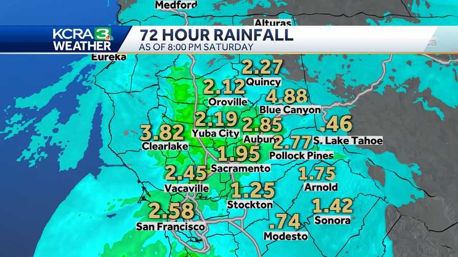Rain, wind and snow totals Saturday in Northern California