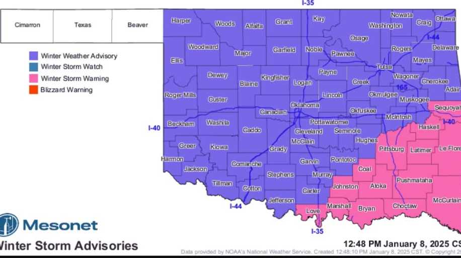Winter weather advisory issued for most of Oklahoma amid snow risk