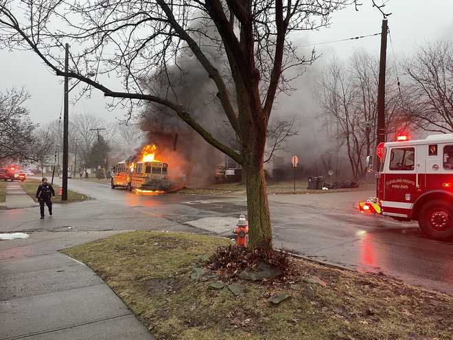 School bus bursts into flames while carrying students in Ohio