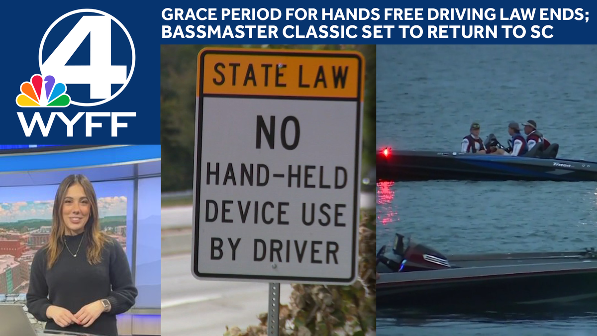 News 4 in 4: Grace period for hands free driving law ends + Bassmaster Classic set to return to SC