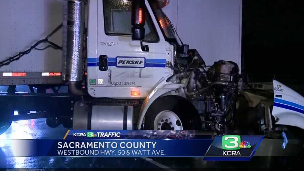 Traffic snarled for miles on Hwy. 50 due to jackknifed big rig