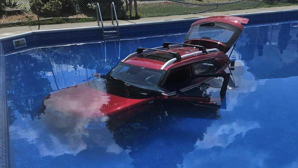SUV Crashes into Pool, Narrowly Missing Swimmers in Monson Massachusetts