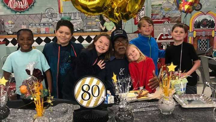 Custodian Mr. Haze was surprised with a birthday party at Pike Elementary School.