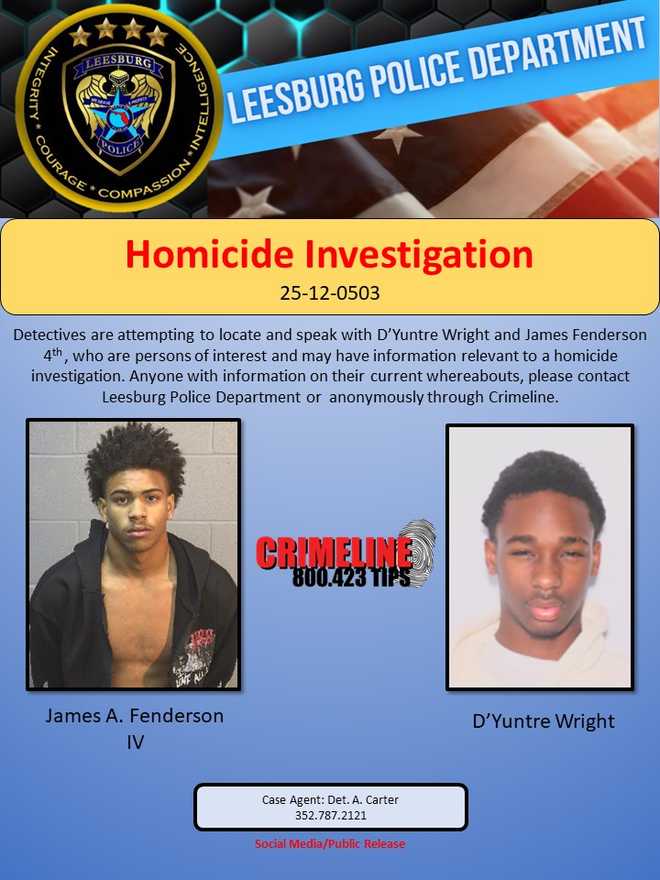 Leesburg PD seek two persons of interest after 18-year-old shot, killed ...