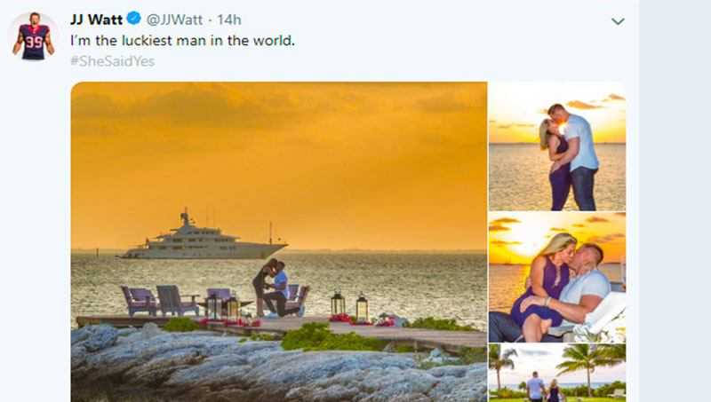 Luckiest man': J.J. Watt on top of the world after getting engaged to  soccer player Kealia Ohai