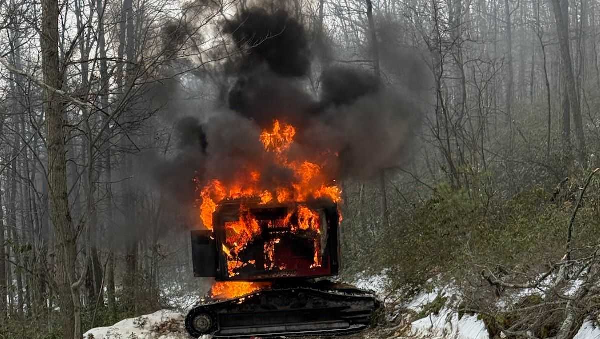 Flames engulf piece of logging equipment