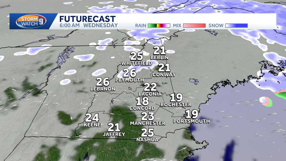 Slippery travel possible across New Hampshire Wednesday morning as snow tapers off