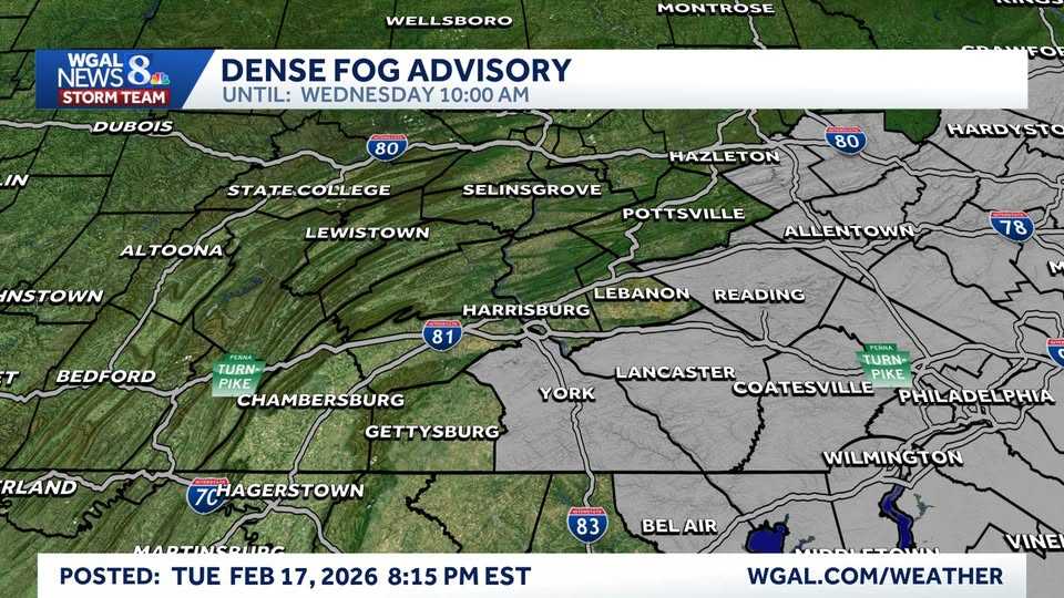 Dense Fog Advisory issued for Lancaster and York counties