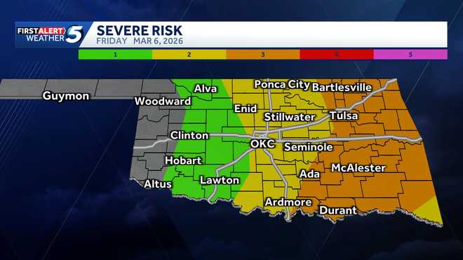 viernes 6 de marzo de 2026 riesgo de tormenta severa en Oklahoma