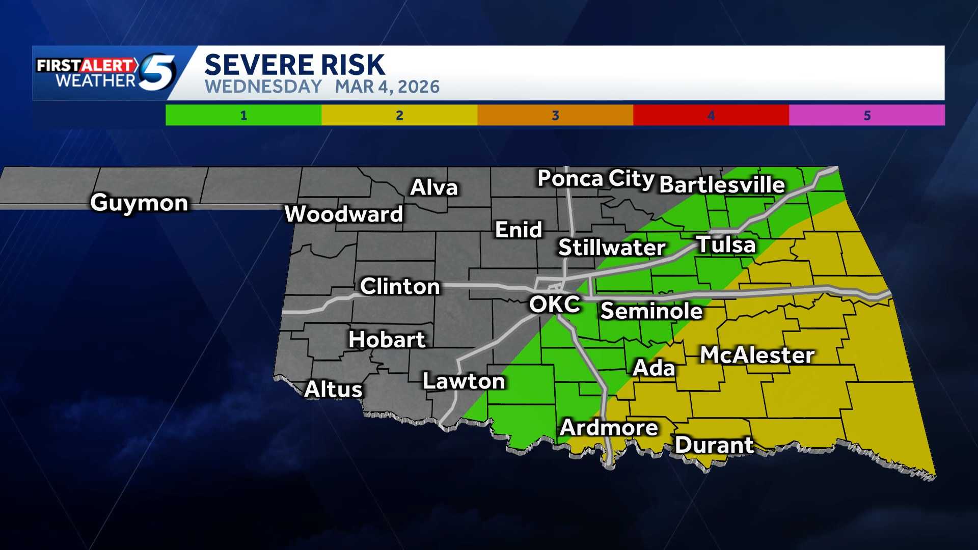 Oklahoma storm forecast: Cooler with severe weather risk for some - KOCO