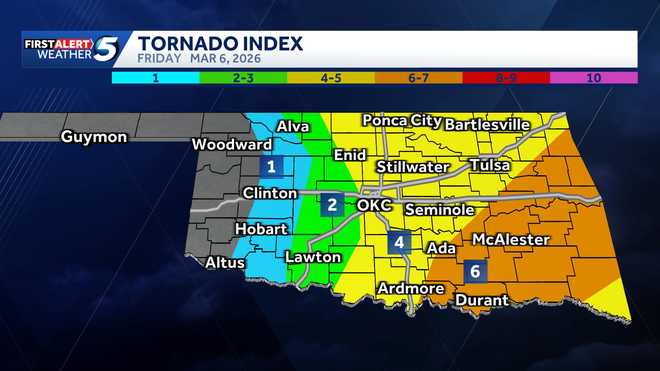 viernes 6 de marzo de 2026 riesgo de tornado en oklahoma