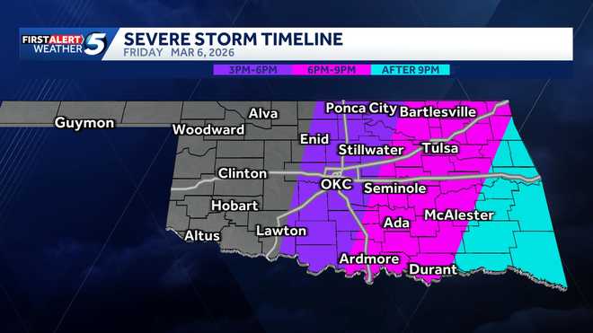 viernes, 6 de marzo de 2026, cronología de condiciones climáticas severas de Oklahoma