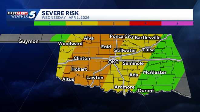 FORECAST: Oklahoma storms with tornado risk likely Wednesday