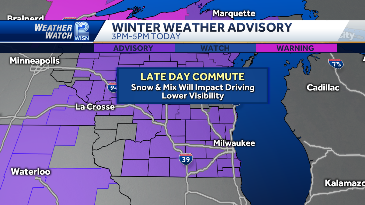 Winter weather advisory issued for Monday evening commute