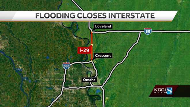 Flood waters close portion of Interstate 29