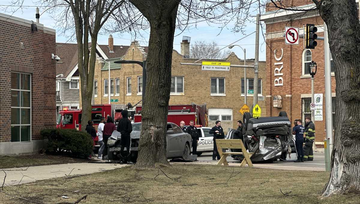 Multi-car crash outside Center Street Library in Milwaukee