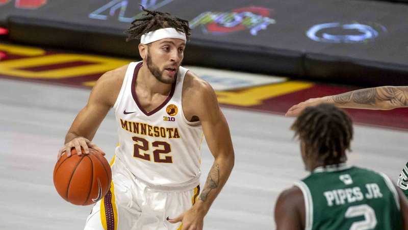 file - in this nov. 25, 2020, file photo, minnesota guard gabe kalscheur dribbles against green bay in the first half of an ncaa college basketball game in minneapolis. kalscheur has announced he is transferring to iowa state for his senior season. he is the first of several expected departures from the gophers following their coaching change. (ap photo/bruce kluckhohn, file)