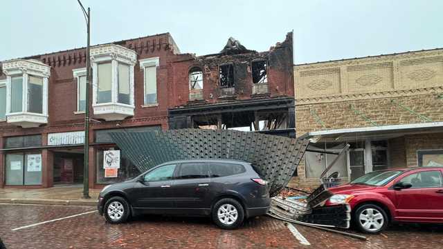 Nebraska weather: Strong winds damage trees, buildings Falls City